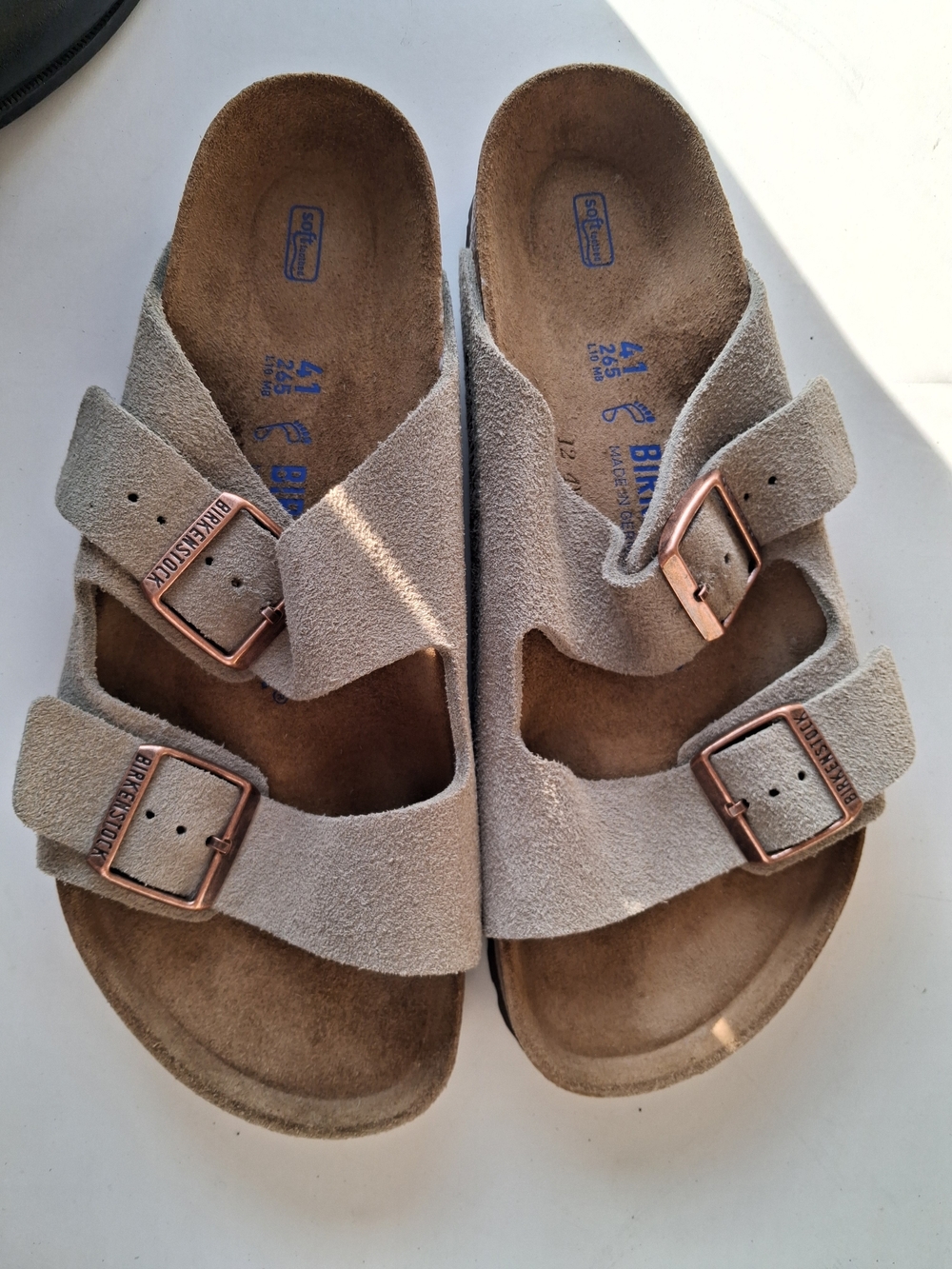 Birkenstock  Suede Two-Strap Sandal in Taupe